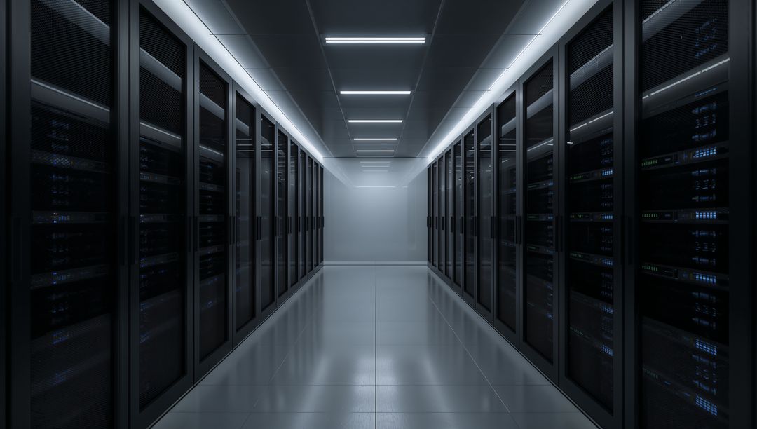Modern Data Center with Illuminated Servers and Minimalist Design