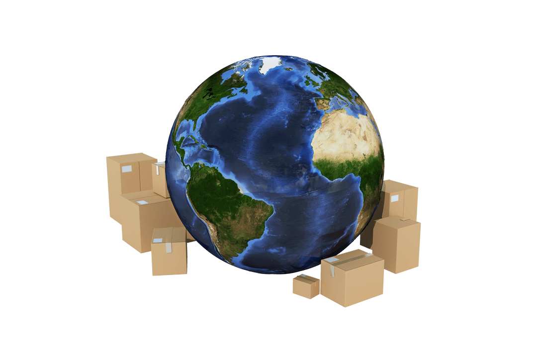 Globe with Cardboard Boxes on Transparent Background Illustration