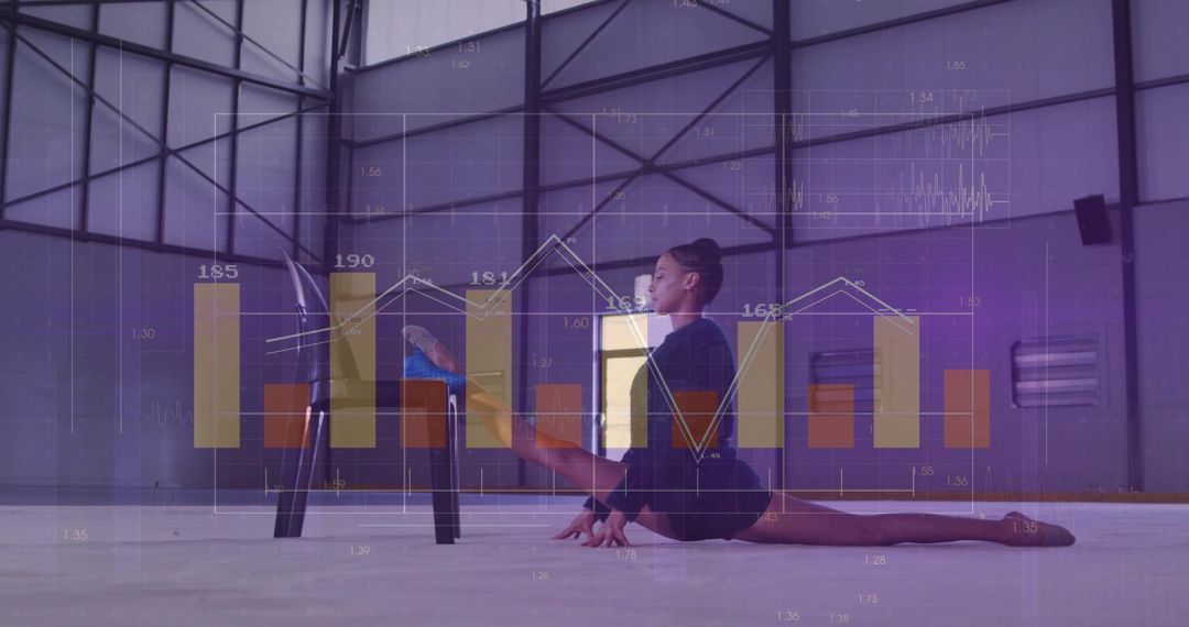 Gymnast Performing Split with Financial Chart Overlay