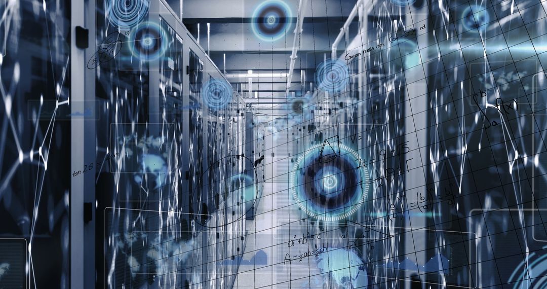 Futuristic Data Server Room with Digital Connections Visuals