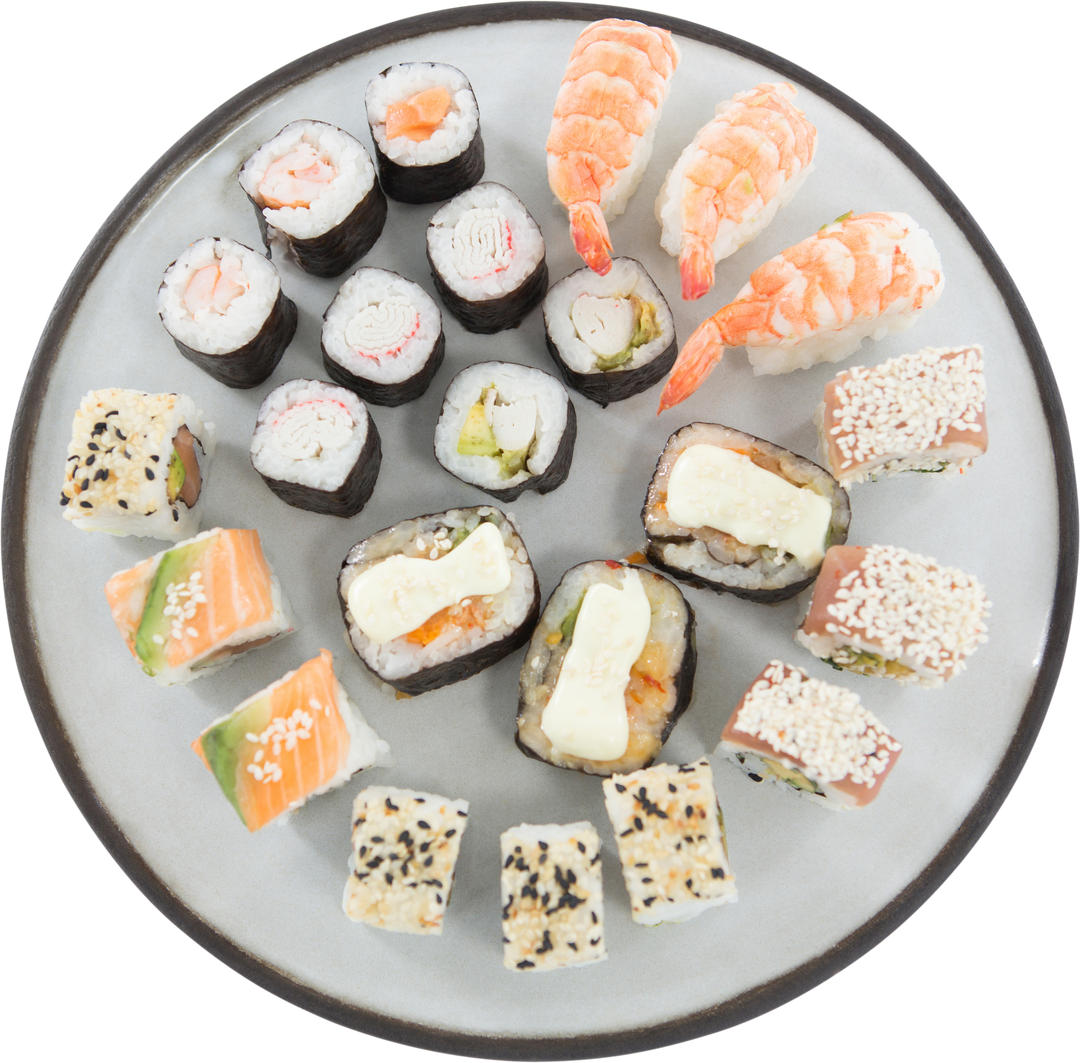 Variety of Transparent Sushi Rolls on Chic Circular Plate - Download Free Stock Images Pikwizard.com