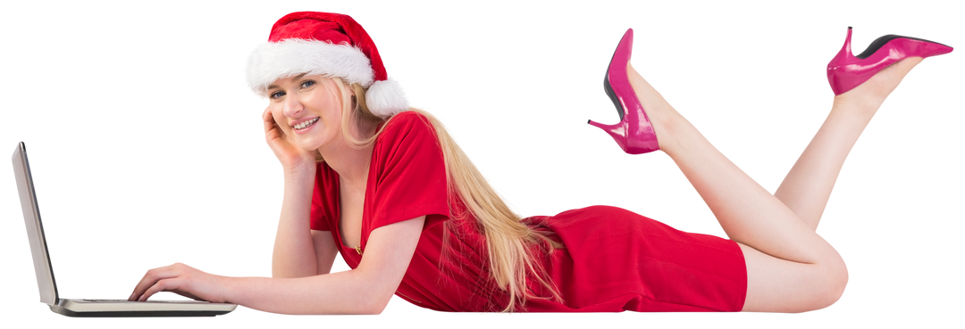 Transparent Joyous Woman in Santa Hat Using Laptop for Holiday Shopping - Download Free Stock Images Pikwizard.com