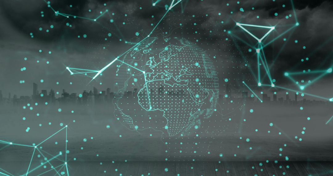 Digital Globe and Technology Network Over City Skyline