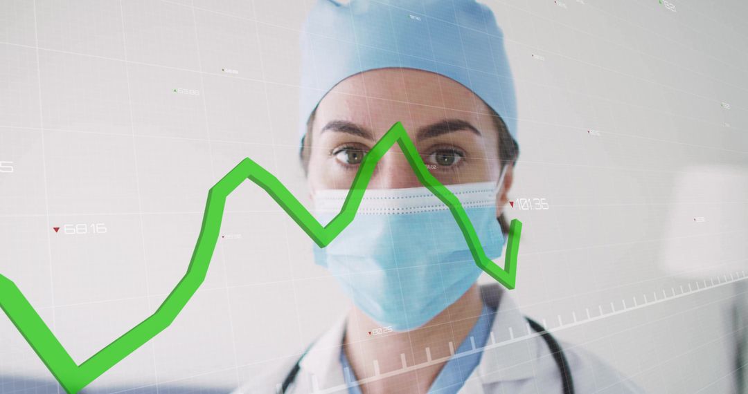 Doctor Analyzing Data with Graph Overlay in Hospital