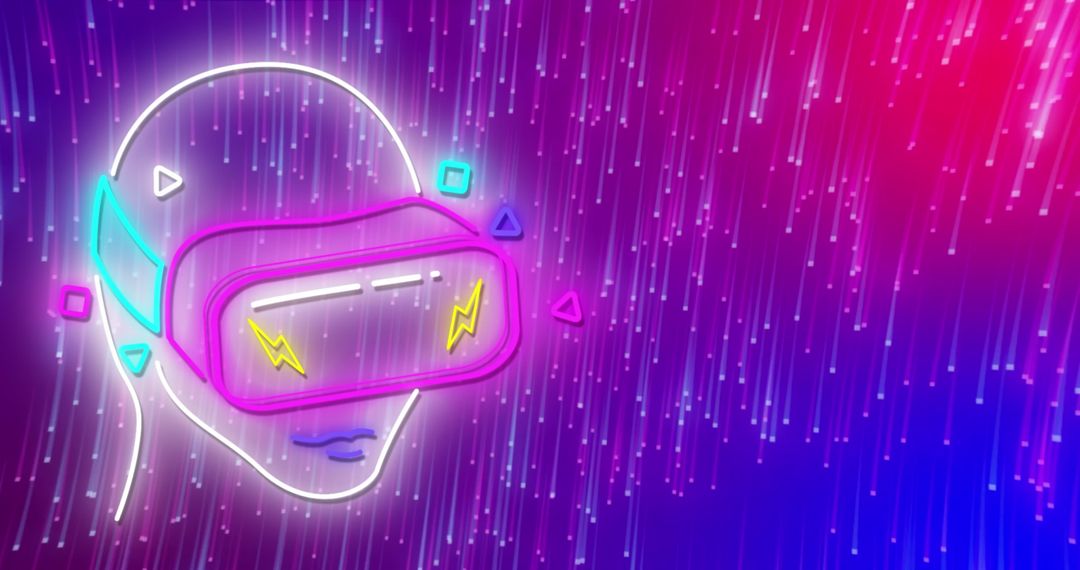 Futuristic Neon VR Headset with Light Streaks Background
