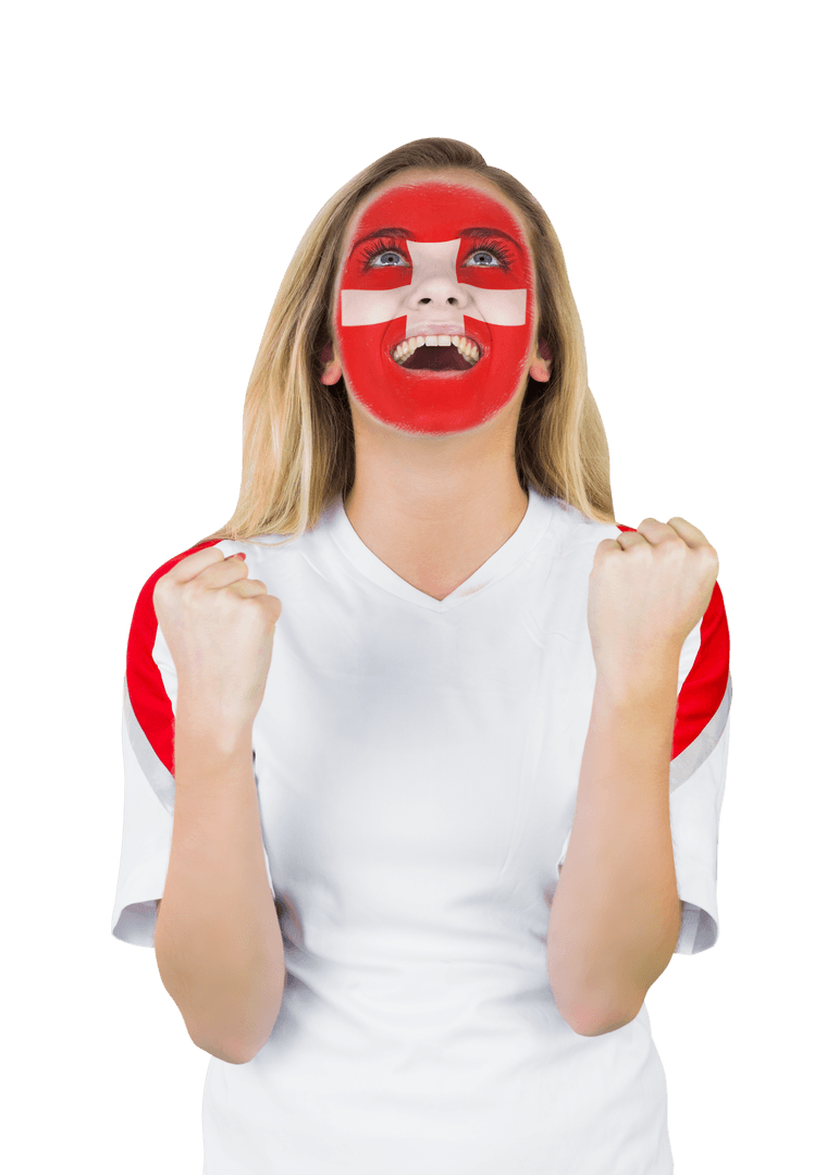 Transparent Background Cheerful Swiss Fan with Face Paint Rejoicing