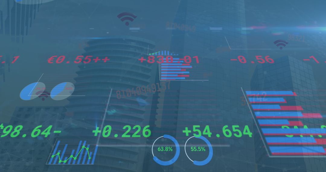 Digital Financial Data Flow Over Urban Skyline