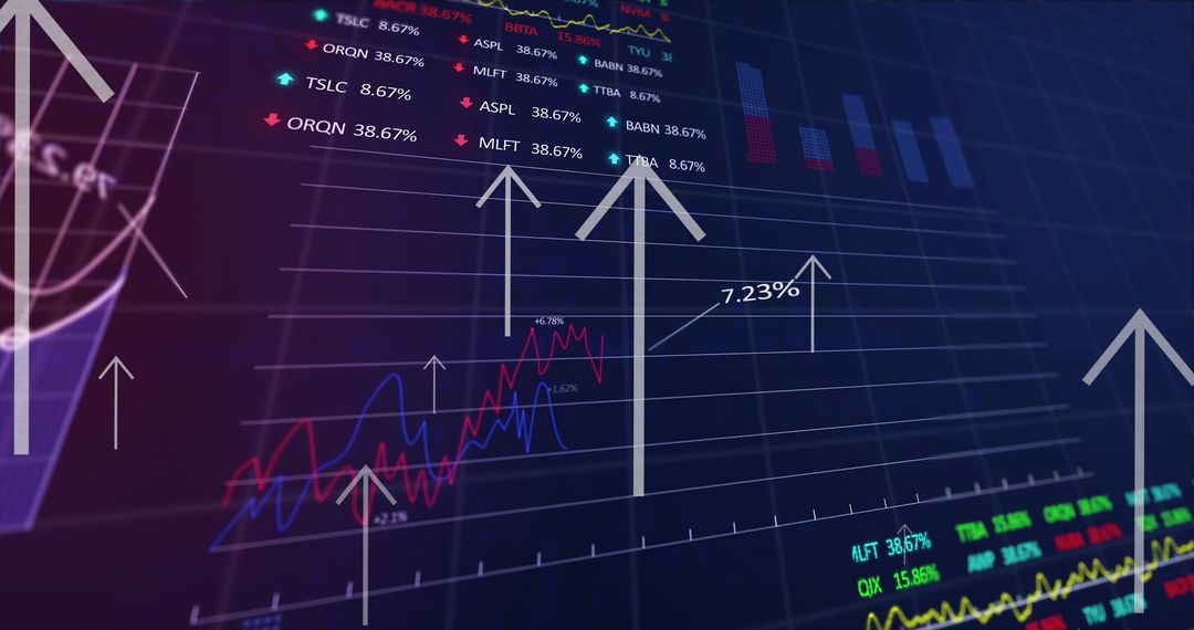 Rising Financial Data with Arrows and Graphs
