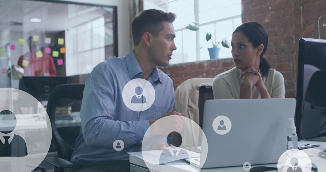 Corporate Strategy Meeting with Digital Networking Icons