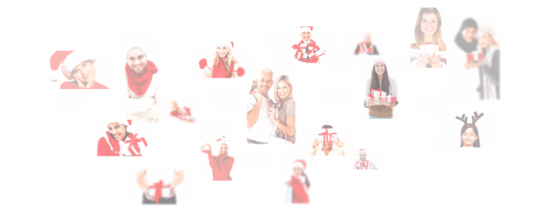 Transparent Christmas Joy: Diverse People with Gifts on Halo Effect Background