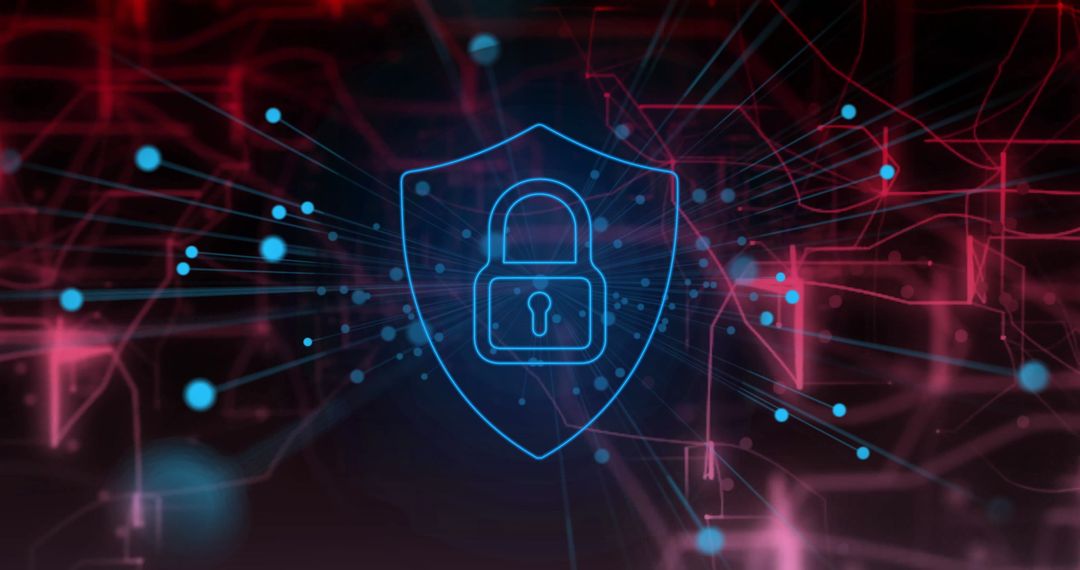 Digital Security Concept with Shield and Lock Symbol on Network Background