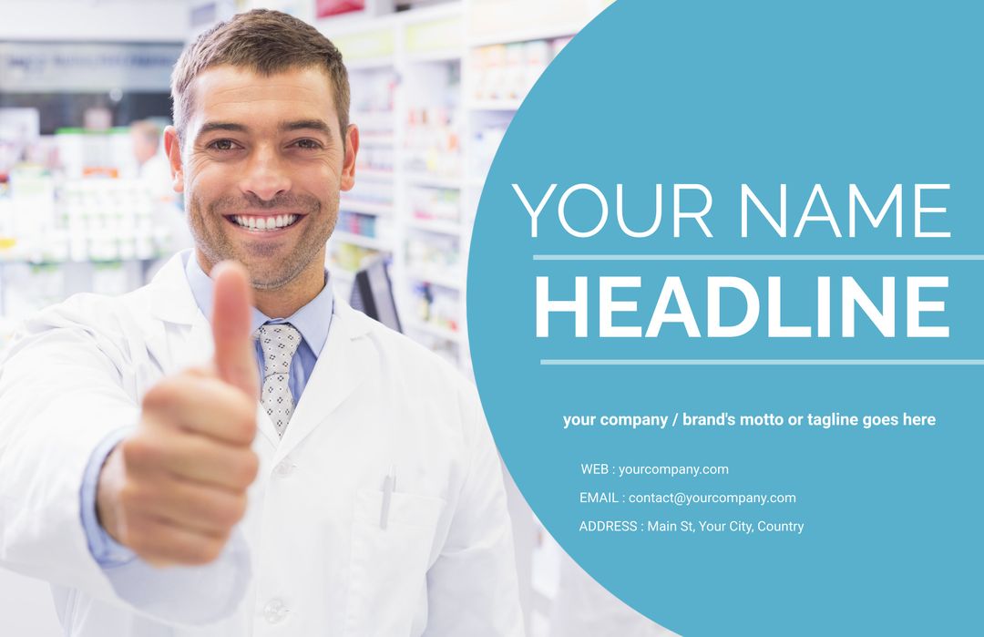 Smiling Pharmacist Giving Thumbs Up in Healthcare Advertisement Template - Download Free Stock Templates Pikwizard.com