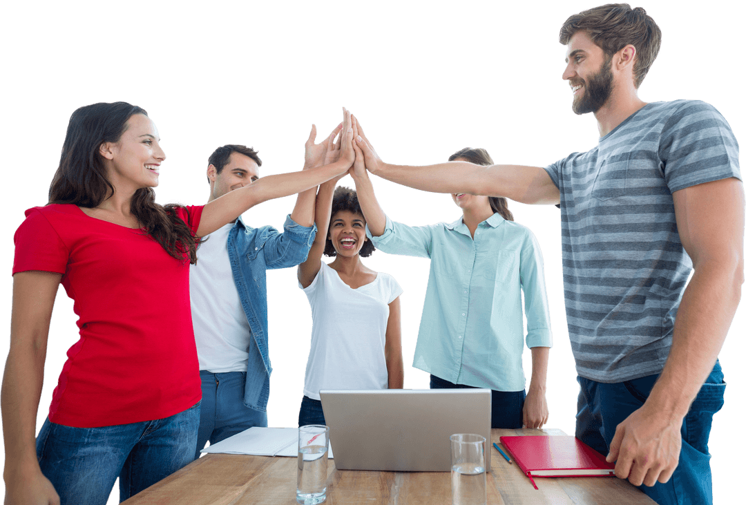 Transparent Team Celebrating Success with High Fives