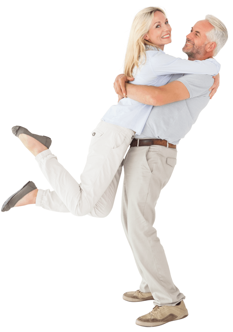 Happy Mature Couple Embracing in Joyful Hug Transparent Background