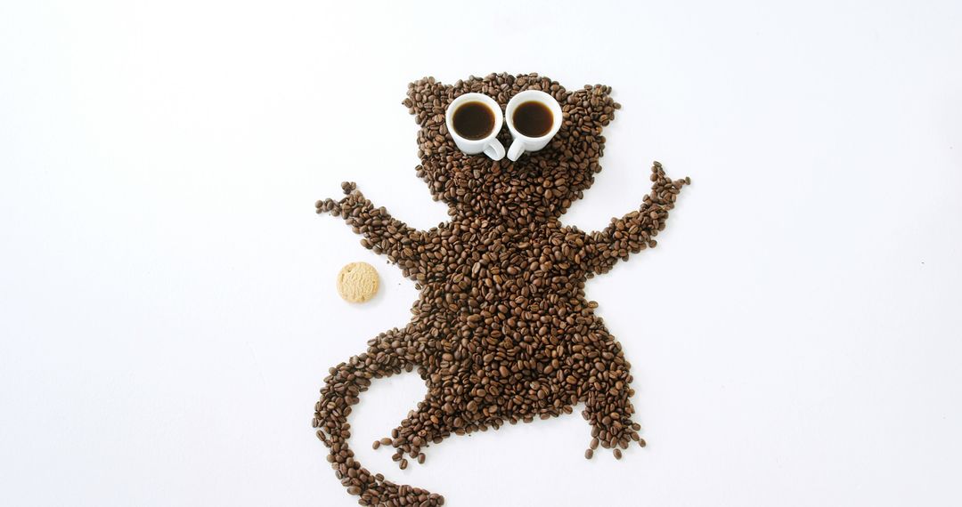 Cat Outline Created with Coffee Beans and Cups for Eyes on White Background - Free Images, Stock Photos and Pictures on Pikwizard.com