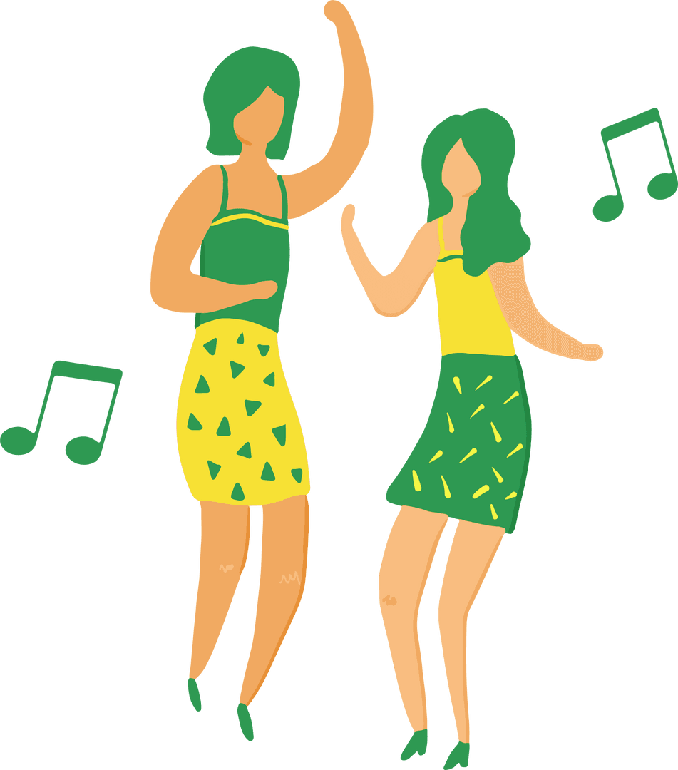 Women Dancing with Music Notes on Transparent Background