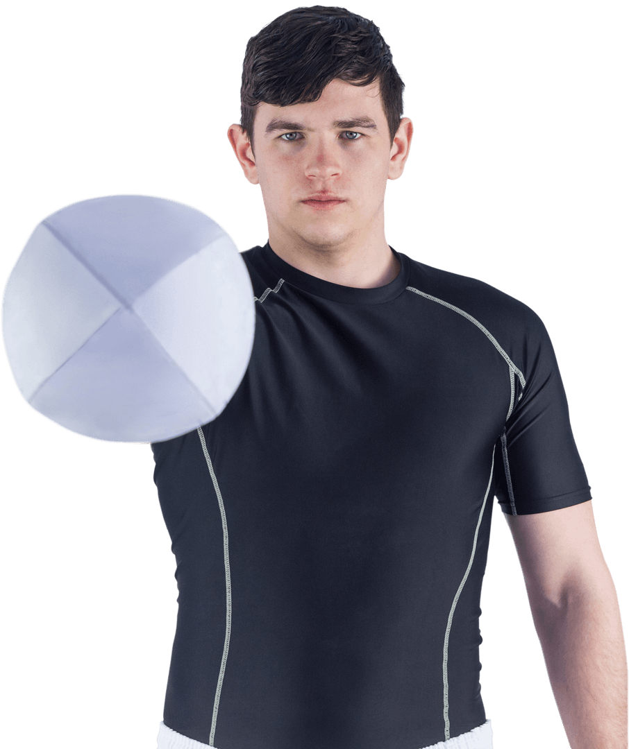 Transparent Portrait of Male Rugby Player with Ball Forward Pose