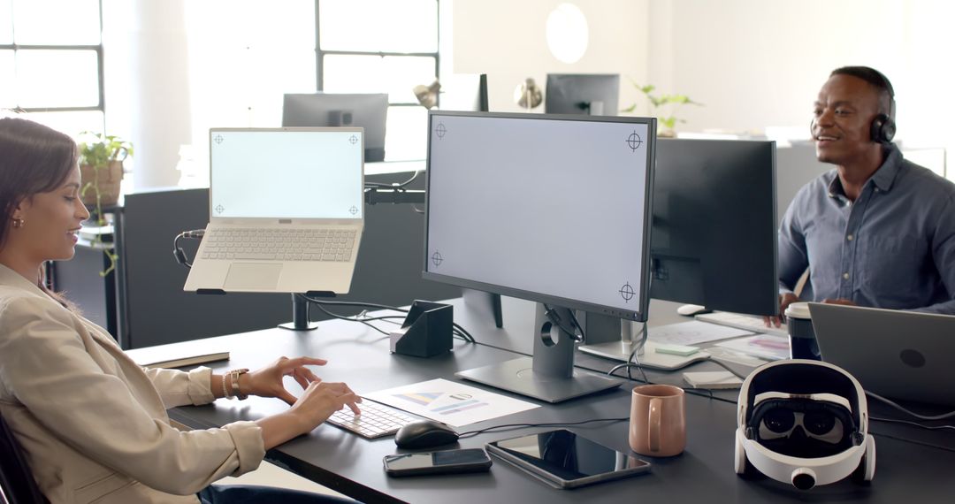 Modern Office Work with Diverse Professionals and Technology Collaboration