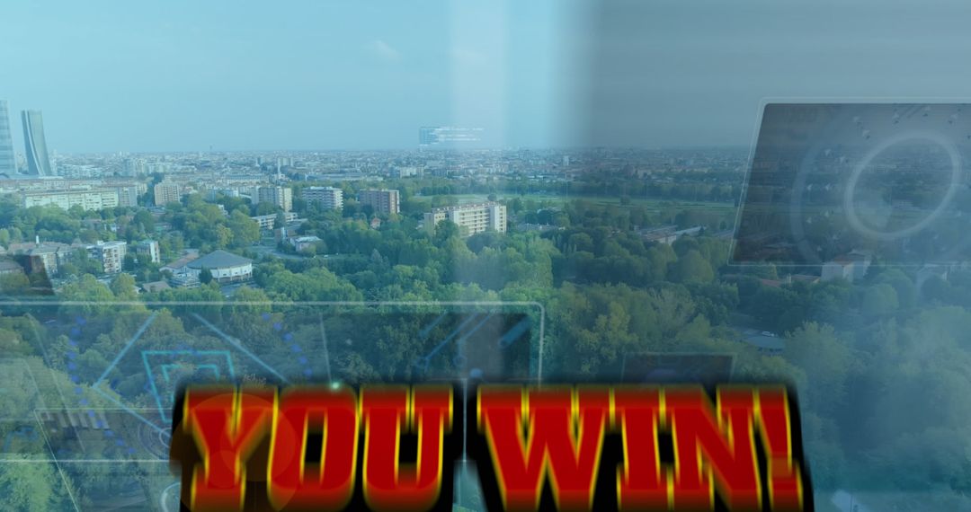 Victory Message Displayed Over Futuristic Cityscape