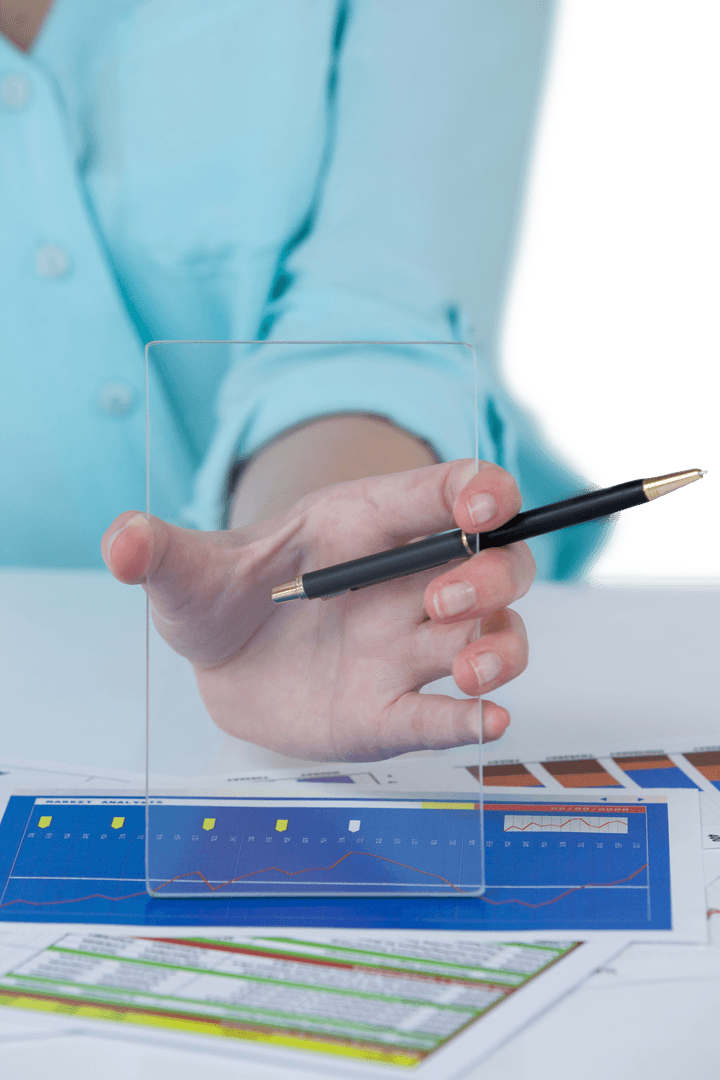 Businesswoman Displaying Transparent Smartphone Screen Concept