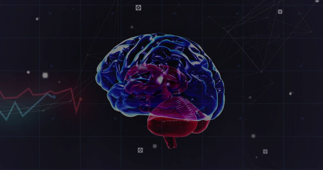3D Brain Visualization with Digital Data Nodes and Waves