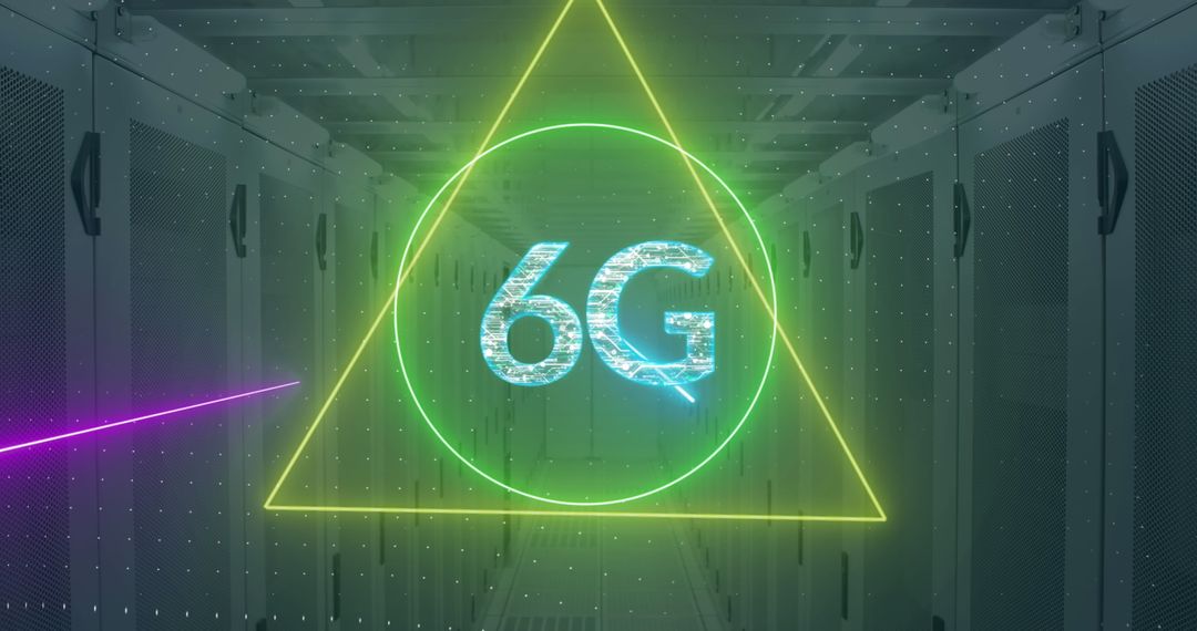Futuristic 6G Technology in Data Center with Neon Elements