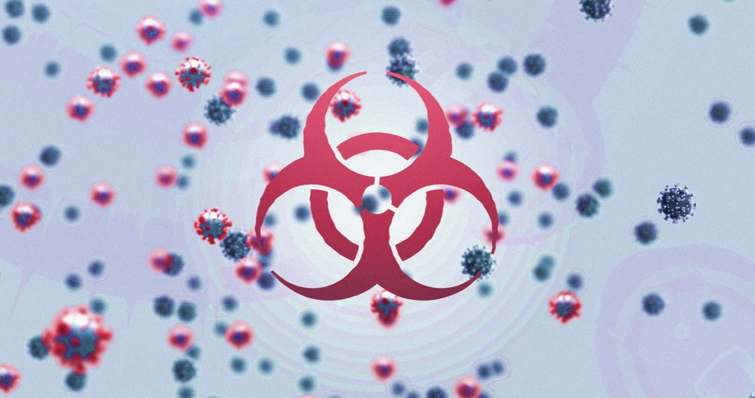 Biohazard and Virus Cells on Blue Background Abstract