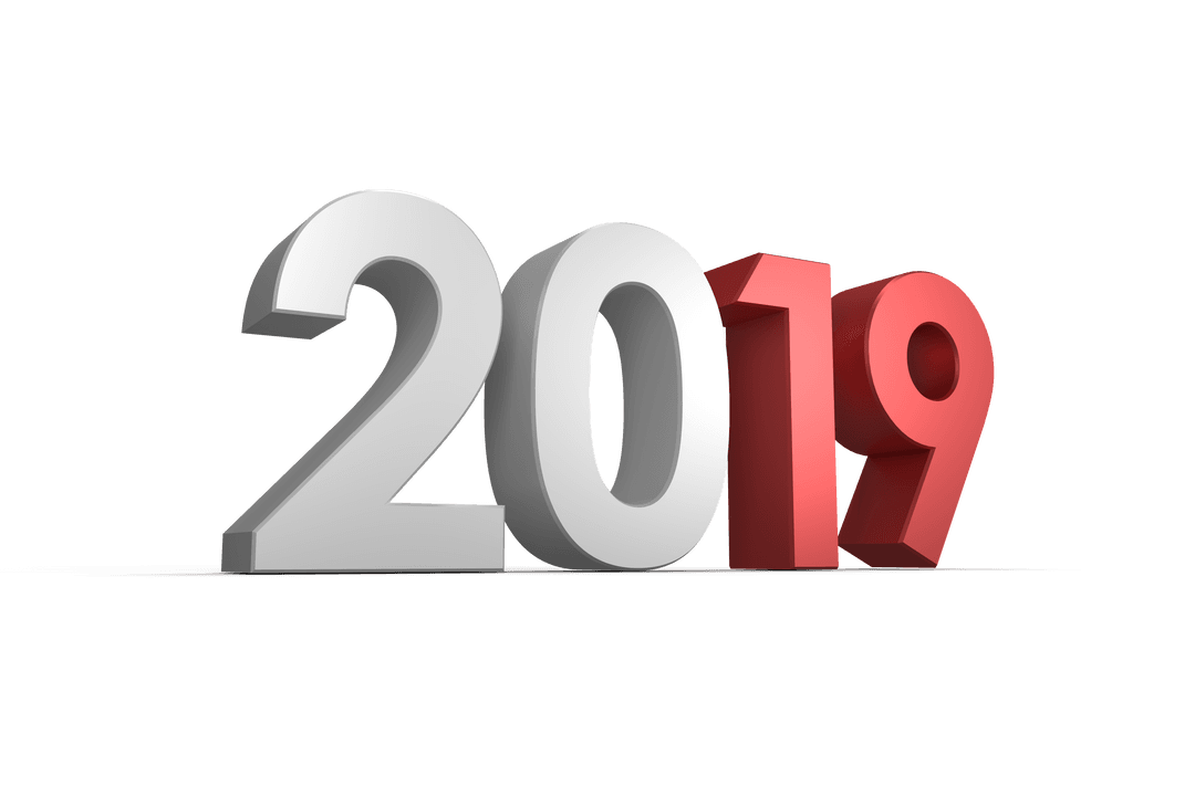 2019 Isolated Red and White Numbers on Transparent Background