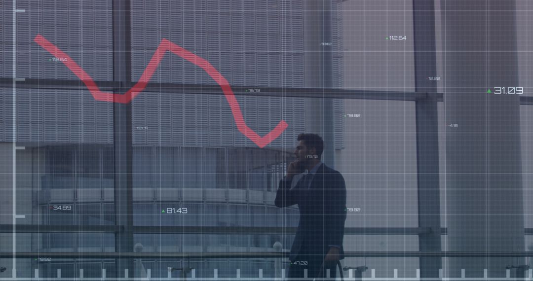 Businessman Analyzing Data on Smartphone with Visual Graph Overlay