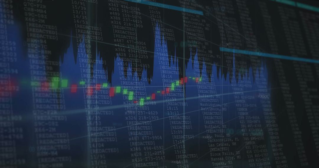Futuristic Trading Screen with Candlestick Chart and Data Streams