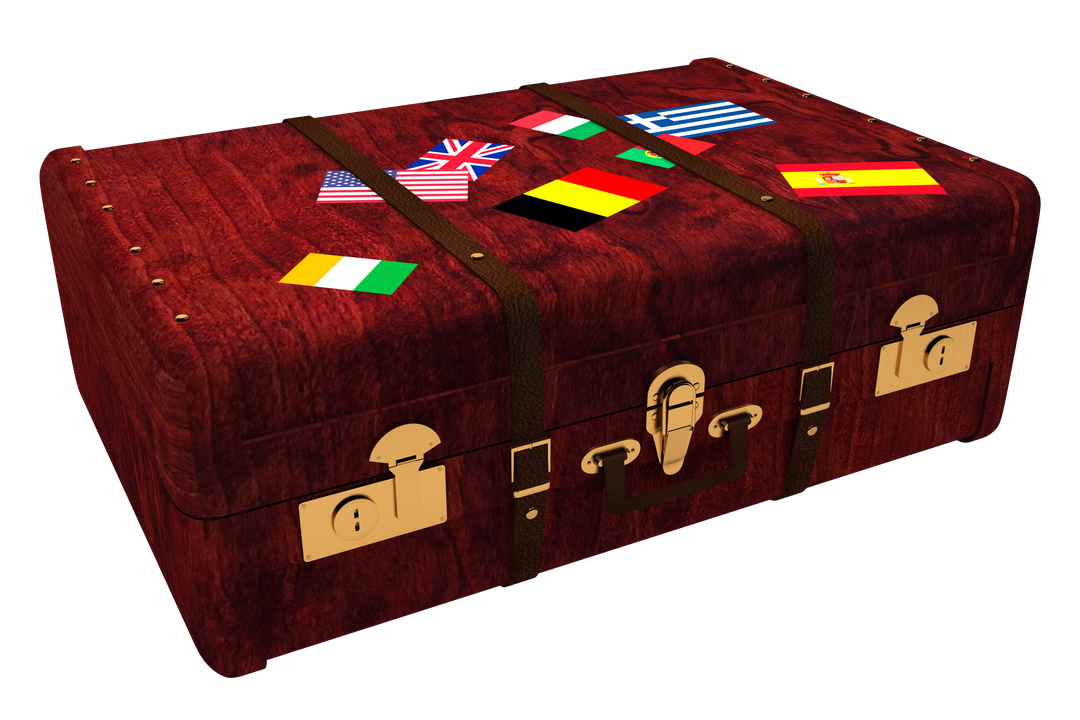 Vintage Brown Suitcase with National Flags on Transparent Background - Download Free Stock Images Pikwizard.com