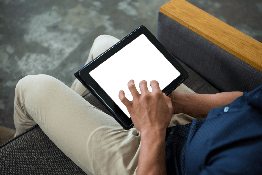 Business Executive Using Transparent Tablet in Modern Office