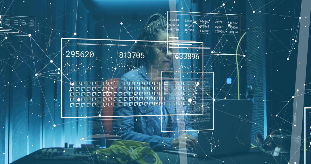 IT Specialist in Data Center with Holographic Technology Overlays