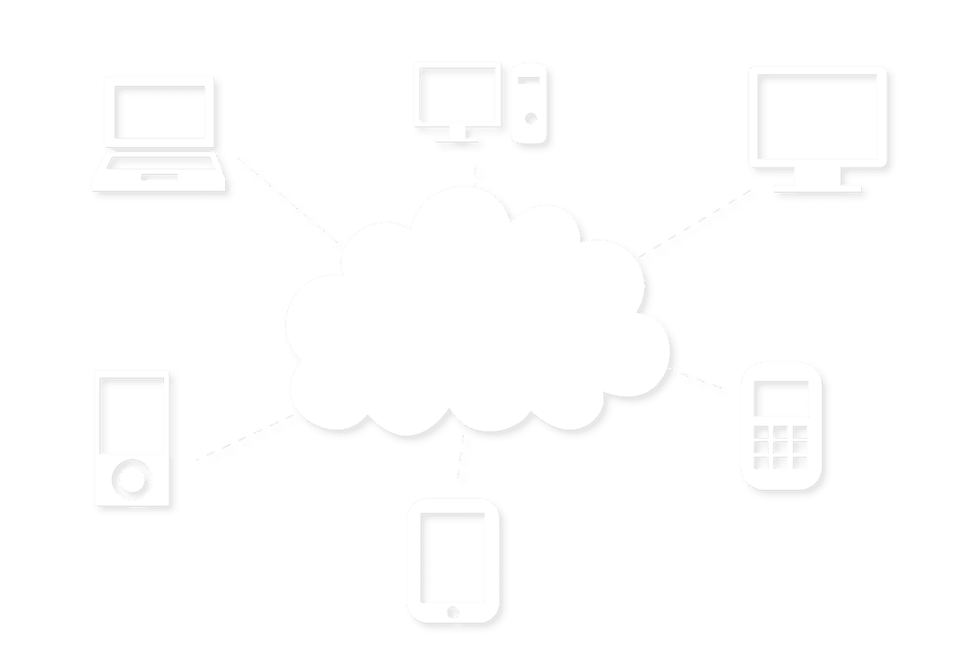 Cloud Communication Network with Electronic Devices on Transparent Background