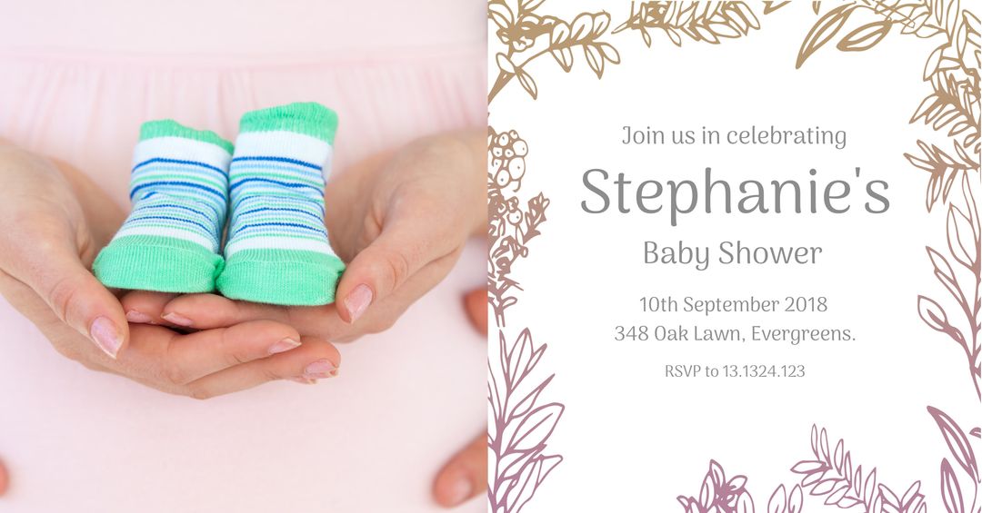 Floral-Themed Baby Shower Invitation with Baby Socks - Download Free Stock Templates Pikwizard.com