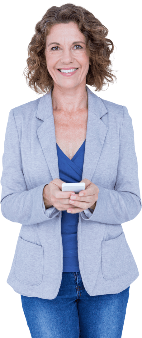 Smiling Businesswoman Using Mobile Phone Transparent Background