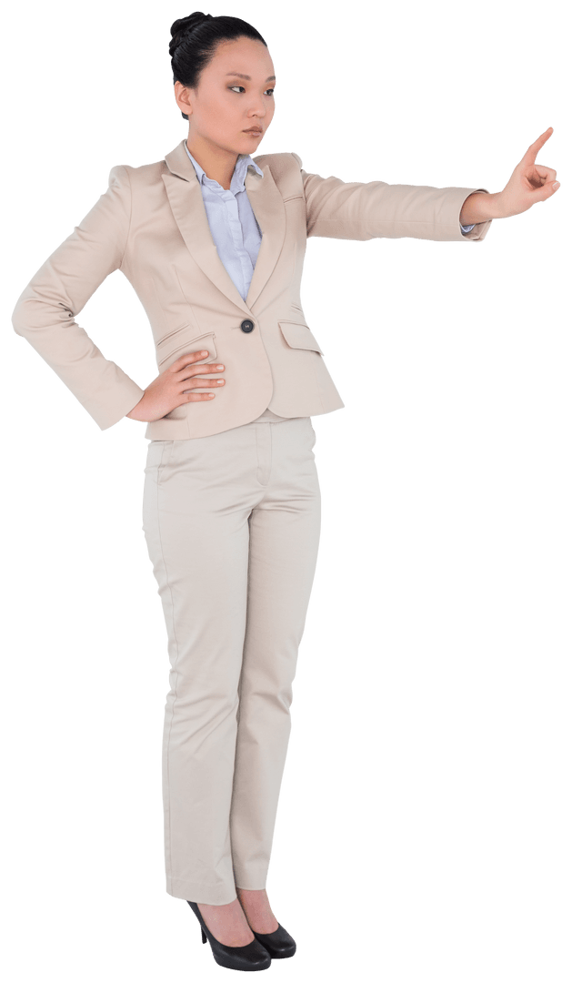 Transparent Businesswoman on Transparent Background Pointing Finger