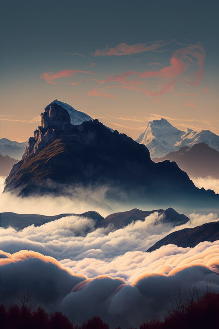 Majestic Mountain Peaks Above Layered Clouds at Dawn - Free Images, Stock Photos and Pictures on Pikwizard.com