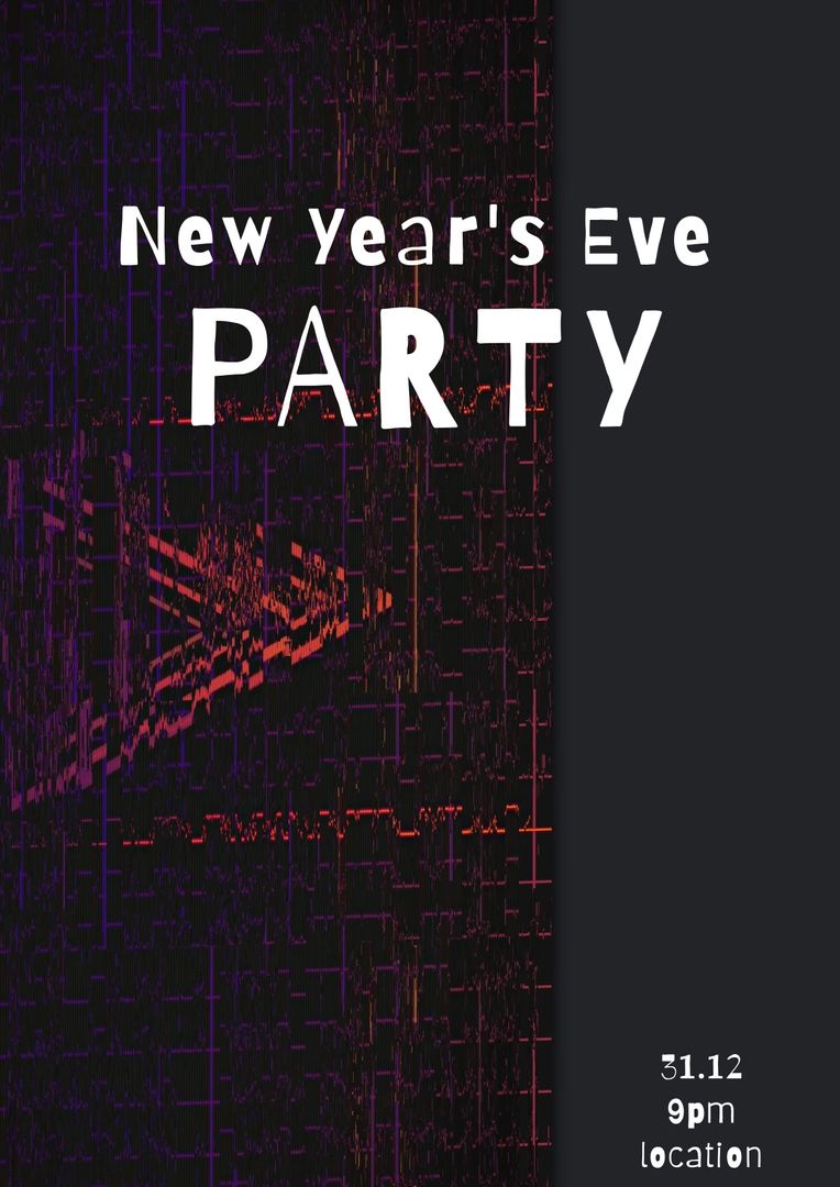 New Year's Eve Party Invitation with Glitch Art Design