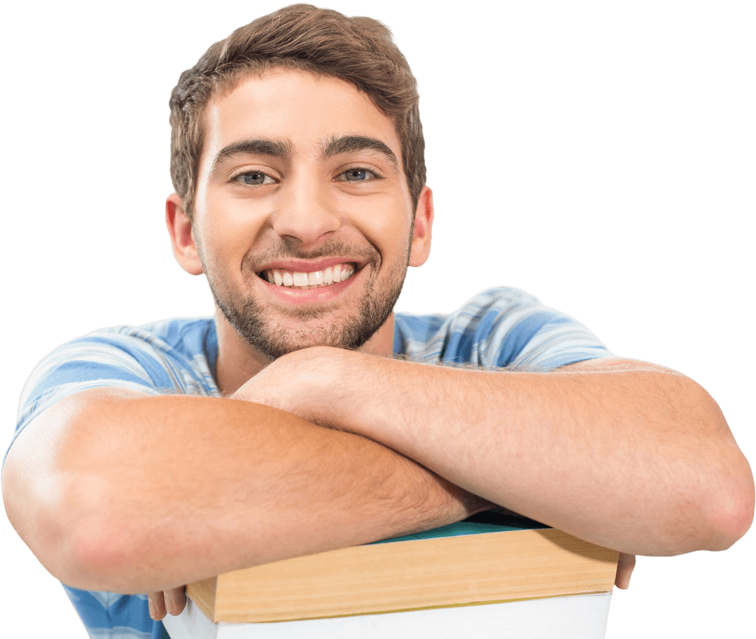 Smiling Caucasian Male Student with Books on Transparent Background