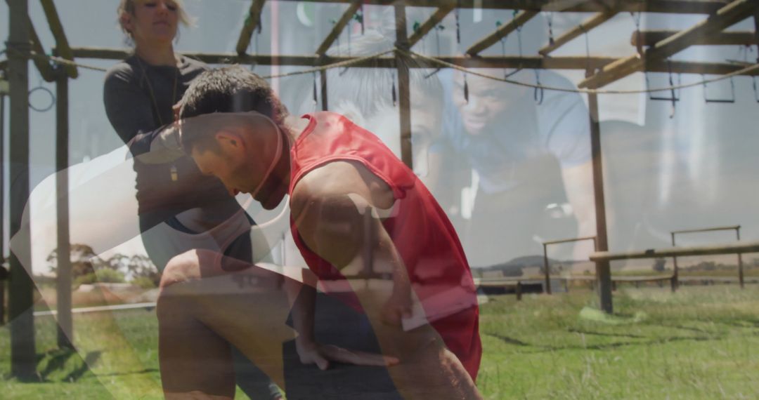 Athletes Exercising on Outdoor Obstacle Course