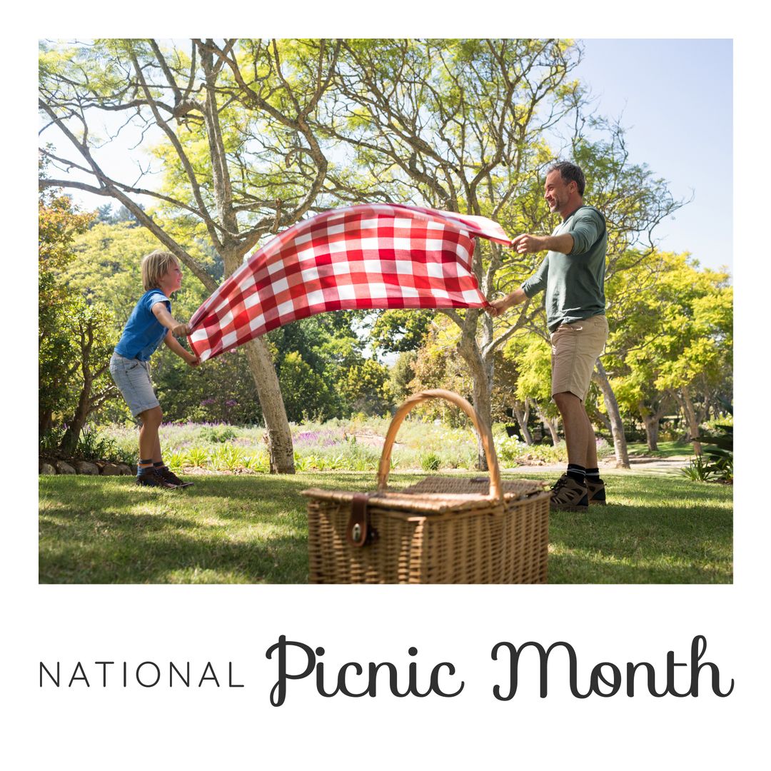 Father and Son Enjoying National Picnic Month Outdoors