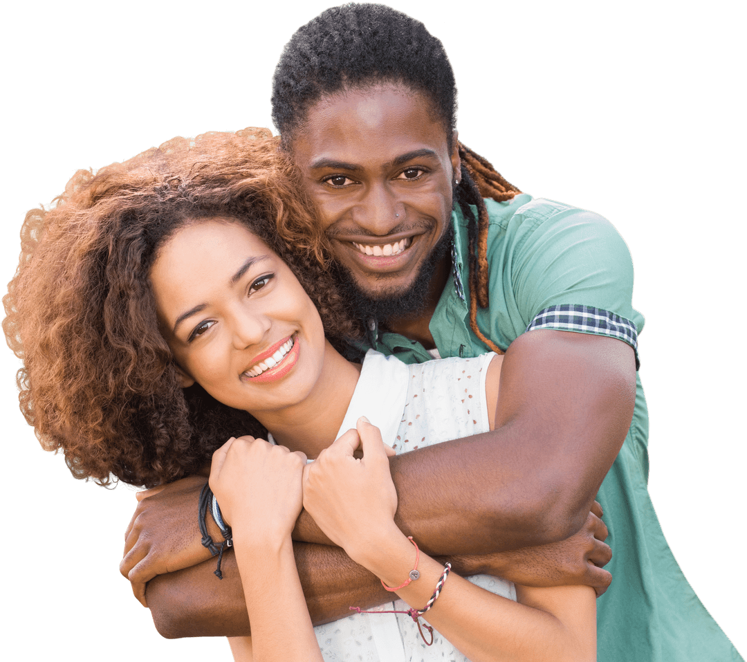 Happy Couple Embracing with Transparent Background