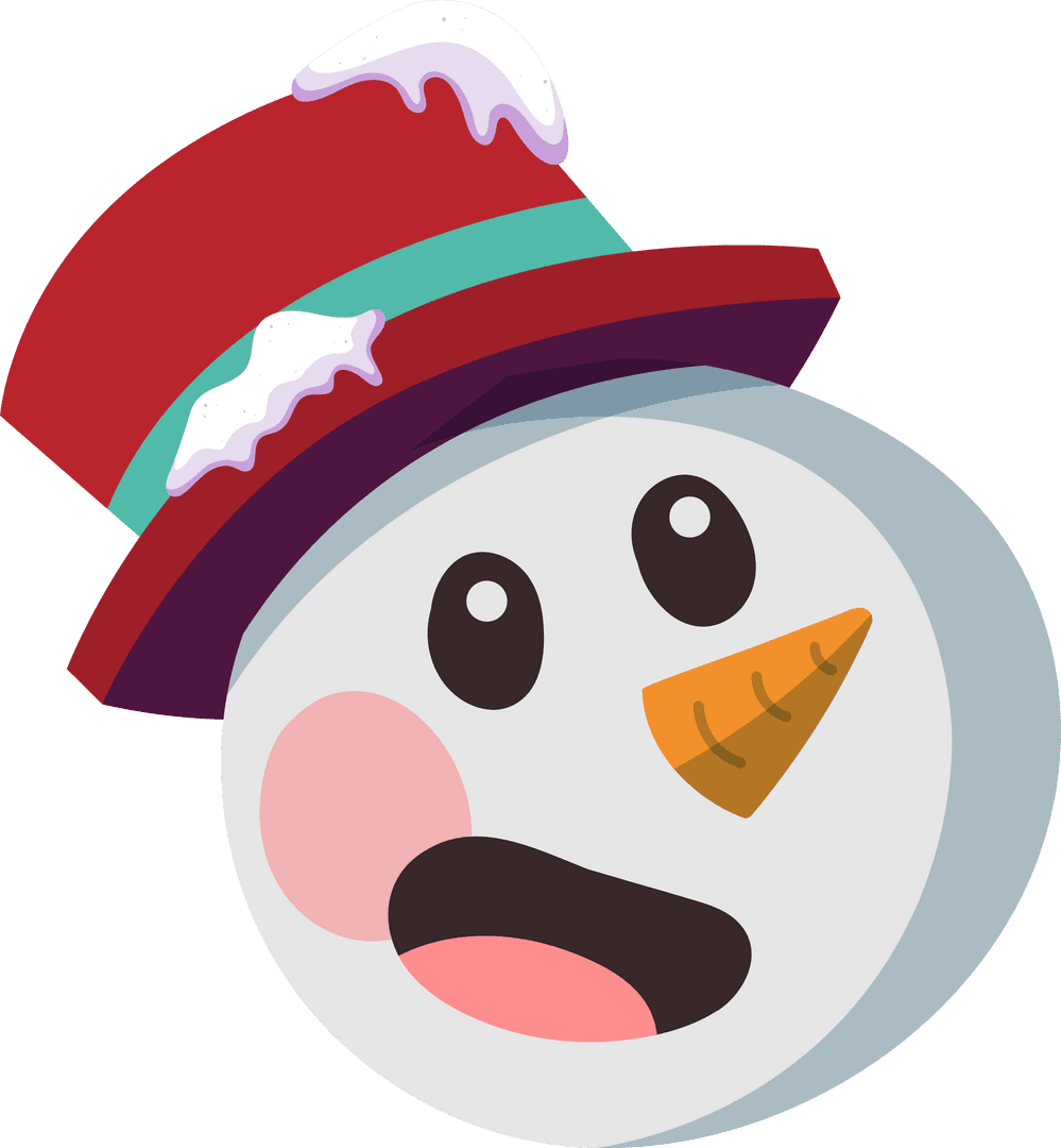 Festive Snowman Head with Red Hat Transparent Background Illustration