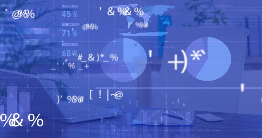 Digital interface with data processing charts in modern office