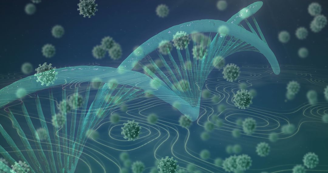 DNA with Coronavirus in Creative Digital Interface Background