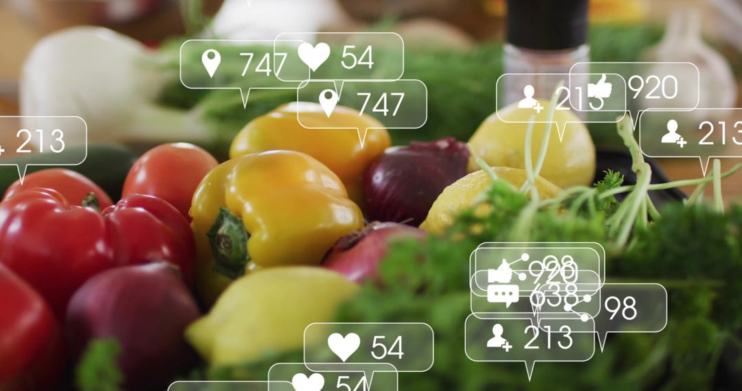 Fresh Colorful Produce with Digital Media Interaction Overlay