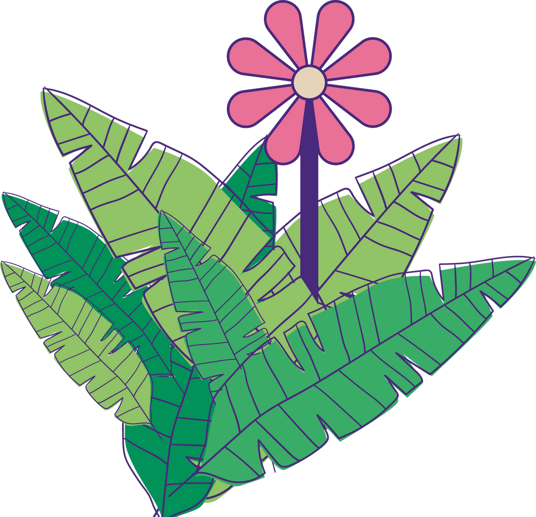 Flat Vector Transparent Tropical Jungle Plant With Pink Blossom