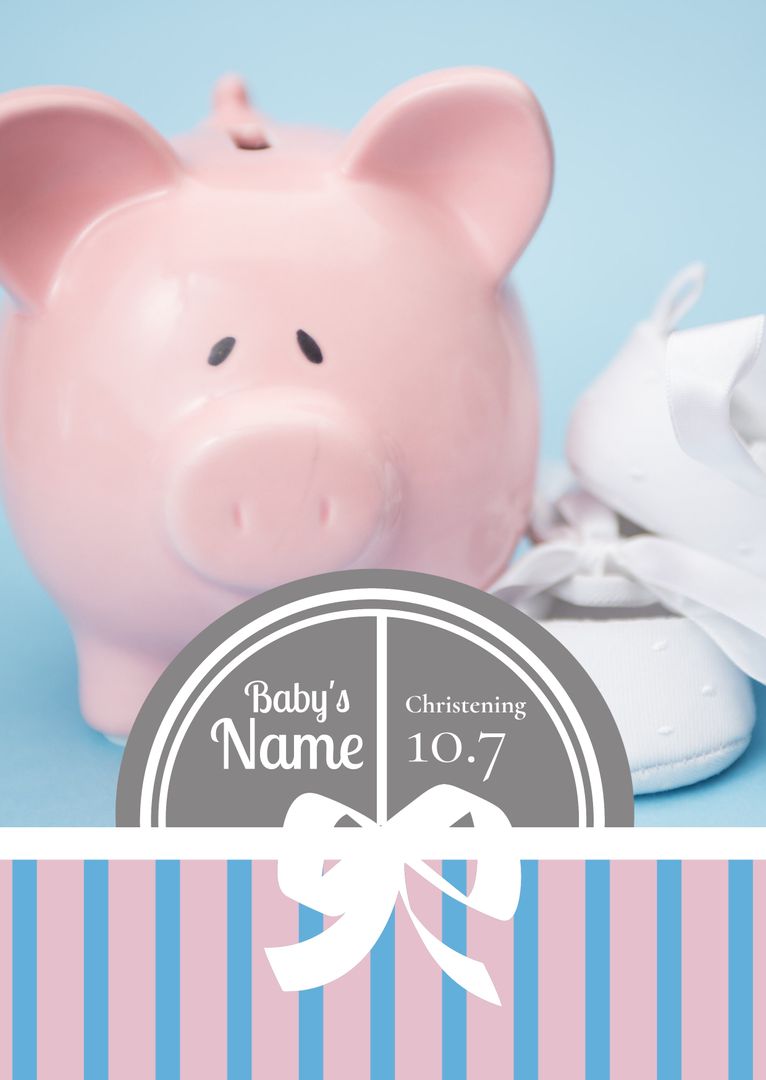 Pink Piggy Bank And Baby Shoes For Christening Announcement - Download Free Stock Templates Pikwizard.com