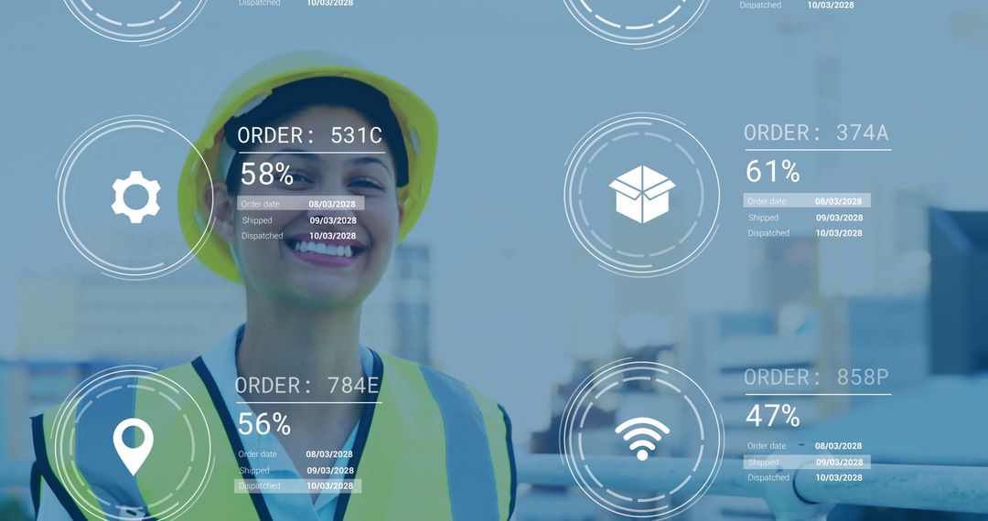 Female Industrial Worker Using Digital Interface for Logistics Monitoring